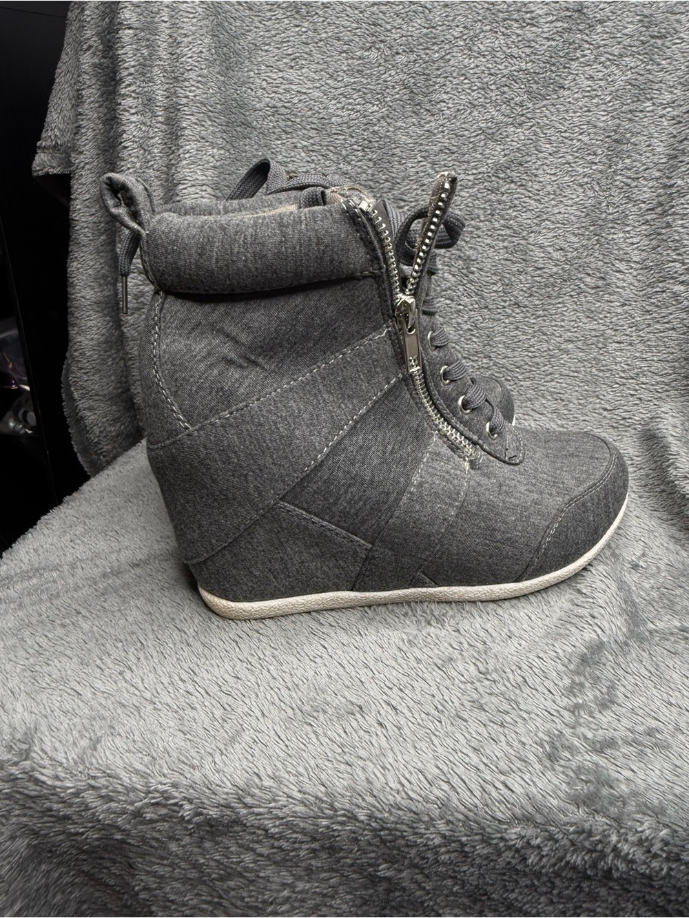 Ardene Charcoal Quilted Wedge Ankle Boots with Side Zip